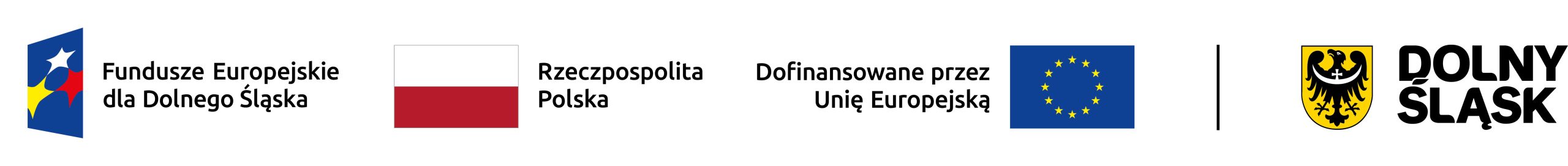 logotypy unijne, flaga Polski, herb Dolnego Śląska
