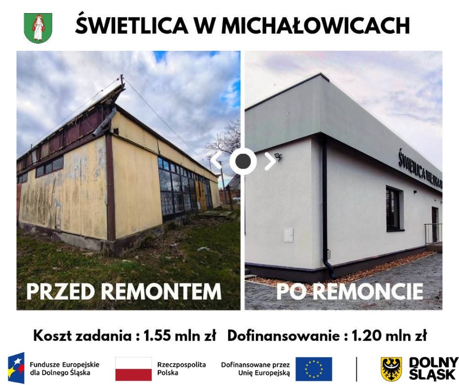 Świetlica wiejska w Michałowicach przed i po remoncie